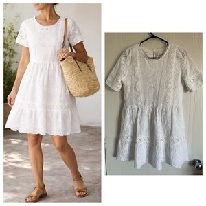 White Cotton Eyelet Dress Small Coastal Grandma Romantic Summer